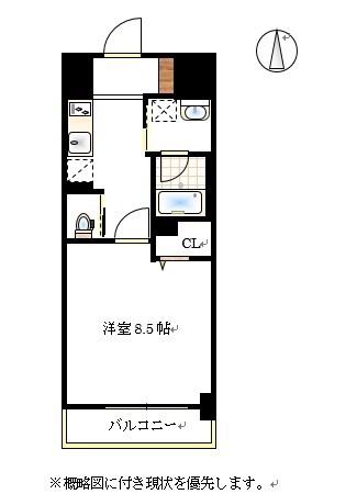 グランスクエア岡山駅西(1K/1階)の間取り写真