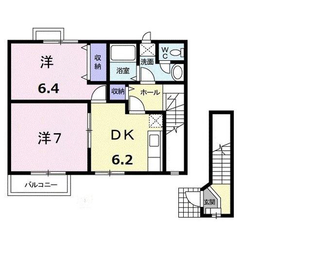 ショコラハウス(2DK/2階)の間取り写真