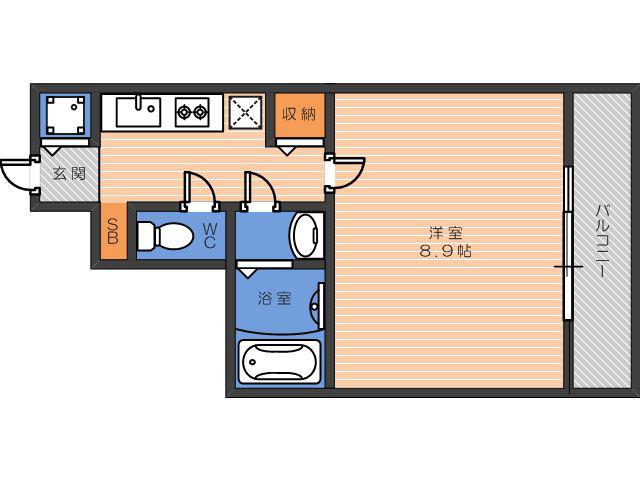 ジュネス東住吉(1K/9階)の間取り写真