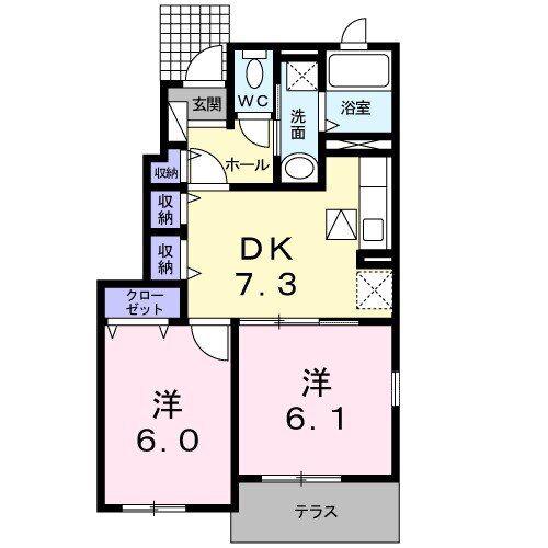 サンセレーノ(2DK/1階)の間取り写真