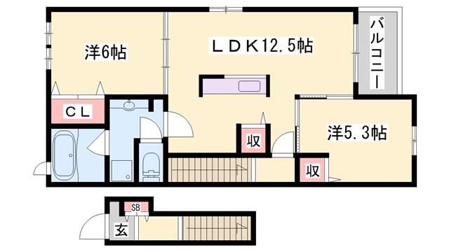 カーサ セレーナA(2LDK/2階)の間取り写真