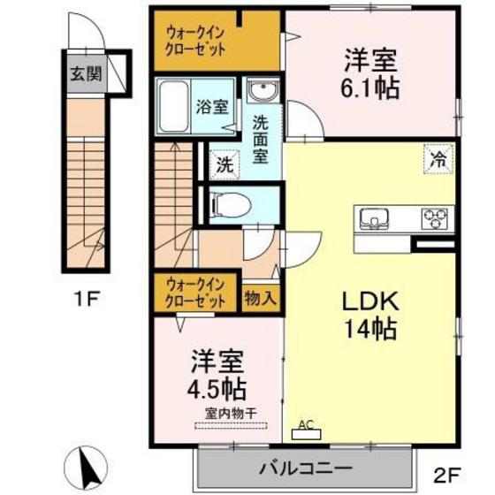 エーテル A棟(2LDK/2階)の間取り写真