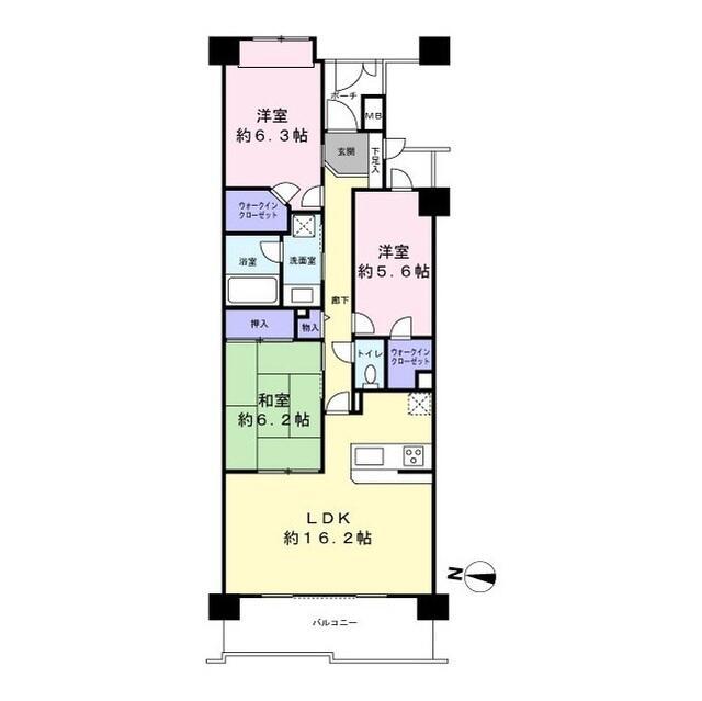 朝日マンション横浜蒔田(3LDK/7階)の間取り写真