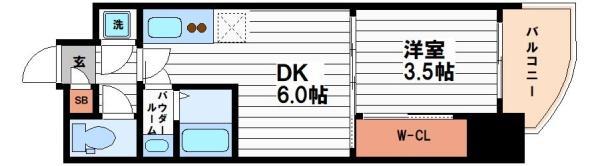 セレニテフラン谷町四丁目アリエ(1DK/13階)の間取り写真