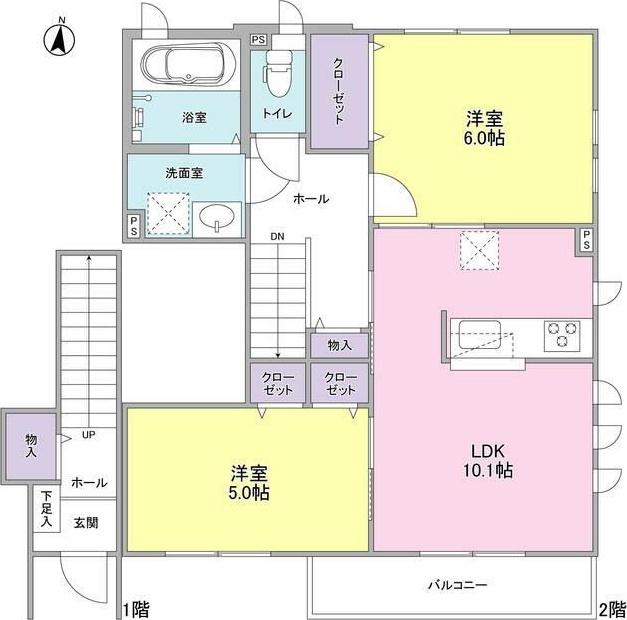 ハルシオンプレイスF棟(2LDK/2階)の間取り写真