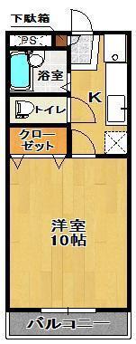 エクセル西ノ内II(1K/2階)の間取り写真