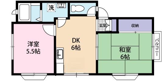 サンコーポラスB(2DK/1階)の間取り写真