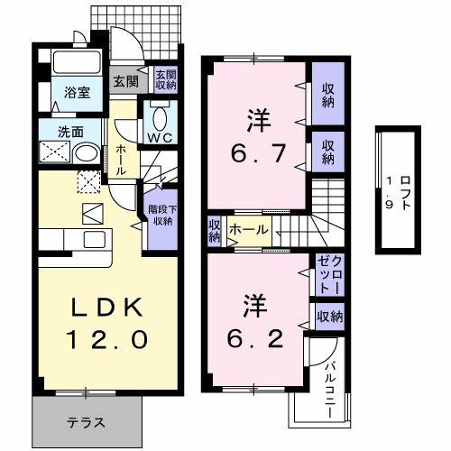 セレーノ本宿B(2LDK/1階)の間取り写真