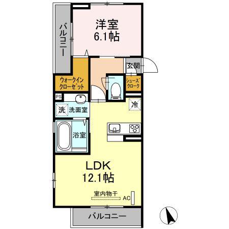 ハピネス日吉(1LDK/3階)の間取り写真