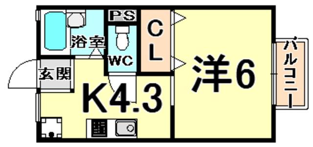 ステイツ瀬川(1K/1階)の間取り写真