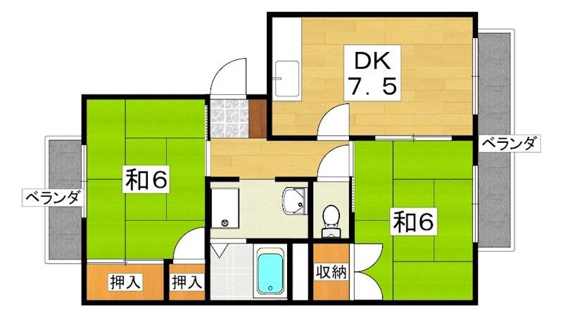瀧本ハイツB(2DK/1階)の間取り写真