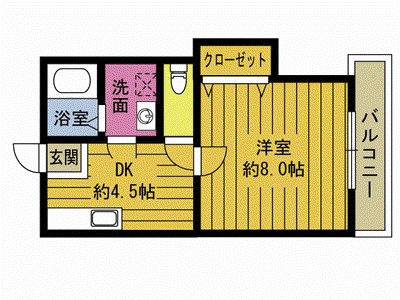 オーシャンヒルF(1DK/2階)の間取り写真