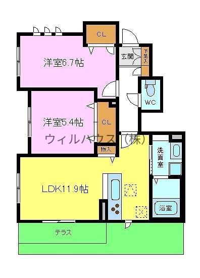 シャーメゾンコンフォール(2LDK/1階)の間取り写真