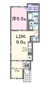 ヒカルサ加古川陵南(1LDK/1階)の間取り写真