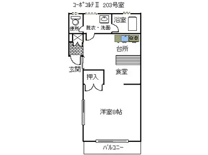 コーポコルテII(1DK/2階)の間取り写真