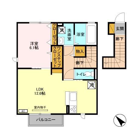 ベリーグラッド B(1LDK/2階)の間取り写真