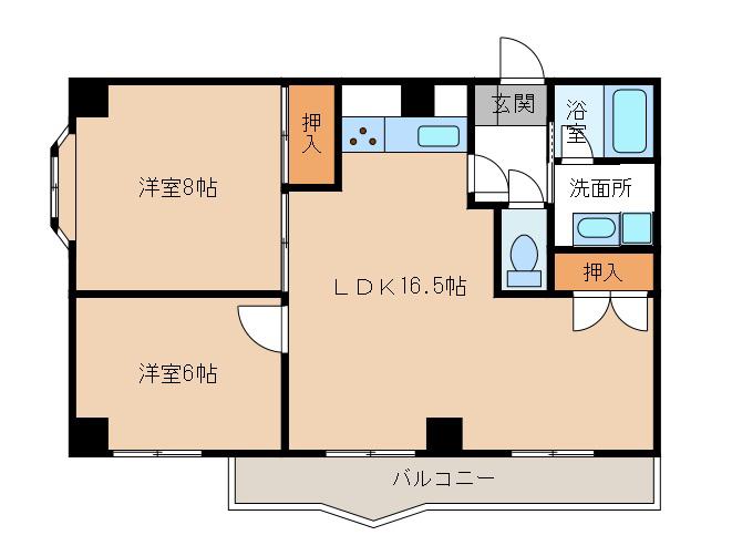 エクセレントハイツI(2LDK/4階)の間取り写真