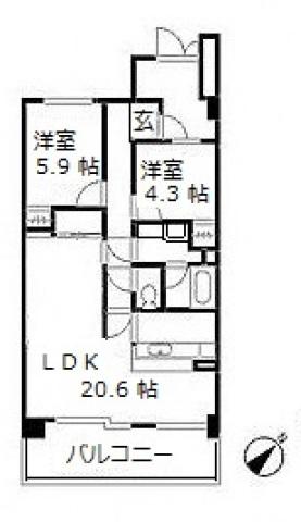 藤和緑井ハイタウン(2LDK/6階)の間取り写真