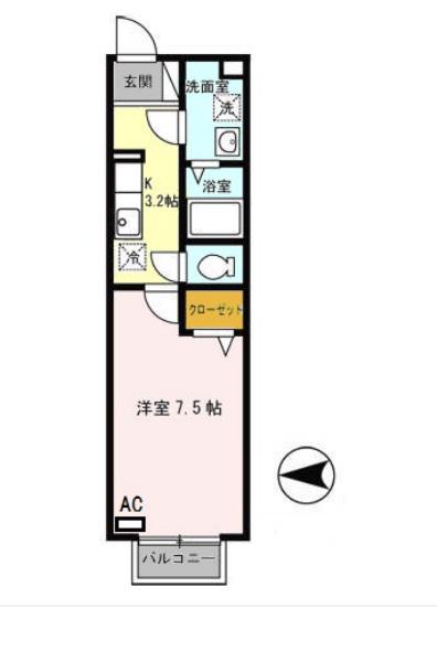 エスポワールB棟(1K/1階)の間取り写真