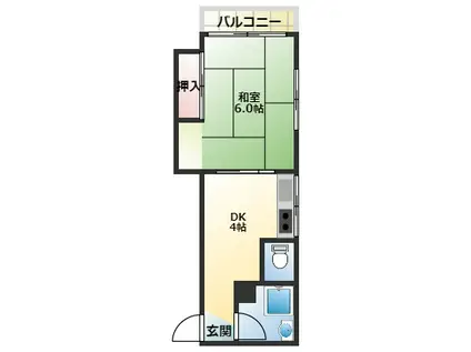 島ハイツ(1DK/4階)の間取り写真
