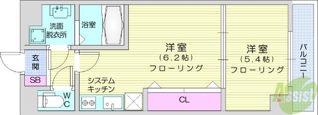 しゃとれ東勝山(1DK/6階)の間取り写真