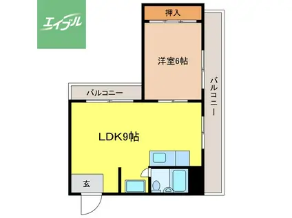 桶屋町七福ビル(1LDK/9階)の間取り写真