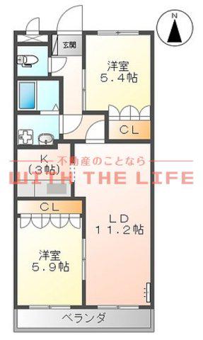 ローズマリーII(2LDK/2階)の間取り写真