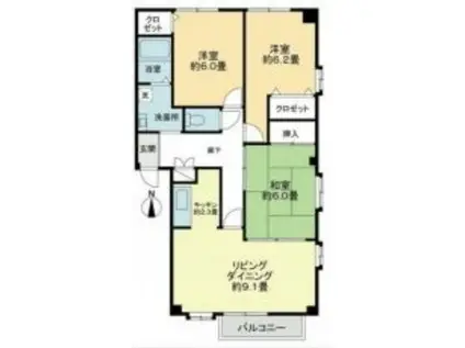 フォブール近藤 B棟(3LDK/2階)の間取り写真