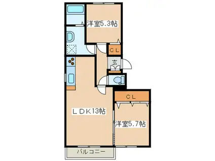アルパインローズII(2LDK/2階)の間取り写真