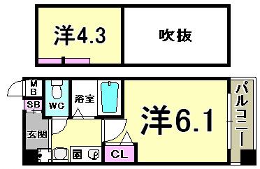エステムコート三宮イーストポルトマーレ(1K/2階)の間取り写真