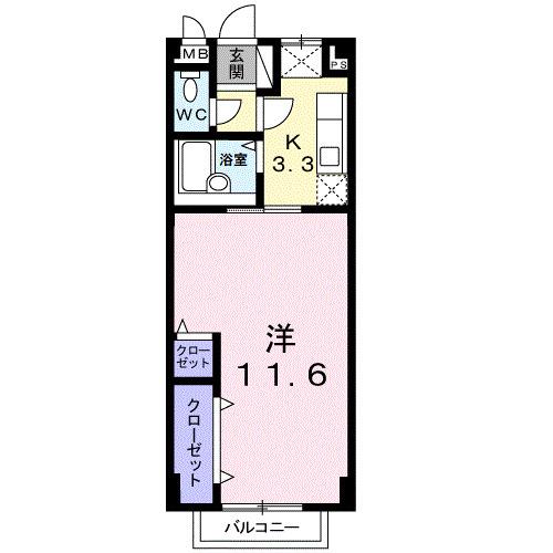 グランディール江木(1K/2階)の間取り写真