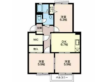 ルミエールミキ A(2LDK/2階)の間取り写真