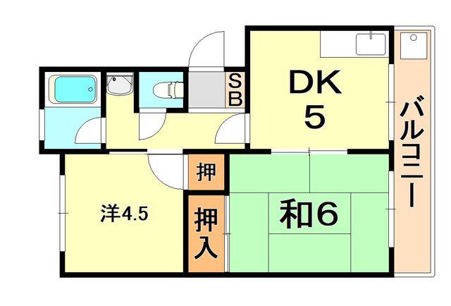 霞ヶ丘関西マンション(2DK/2階)の間取り写真