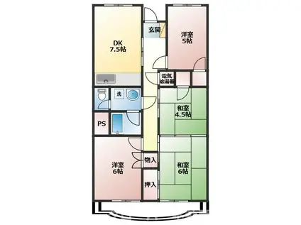 蓬莱マンション(4DK/6階)の間取り写真