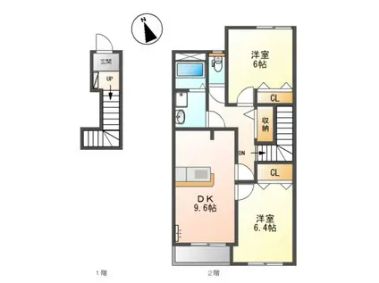 シャルフI(2DK/2階)の間取り写真