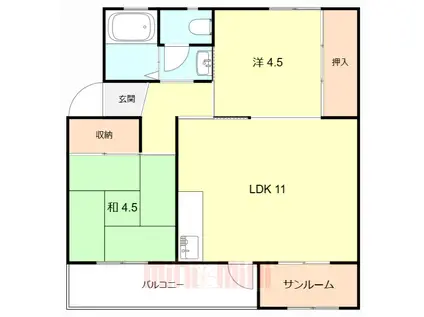 垂水上高丸B棟(2LDK/2階)の間取り写真