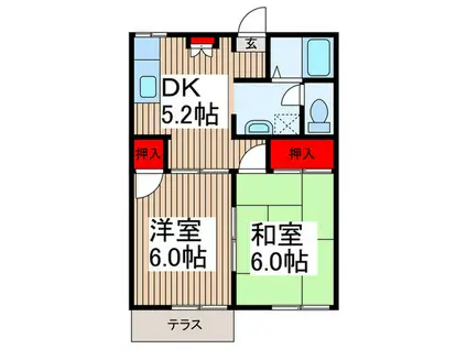 スペ-スガーデン日高(2DK/1階)の間取り写真