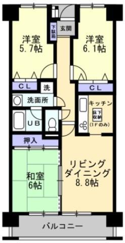 ダイアパレス文理大南壱番館(3LDK/12階)の間取り写真
