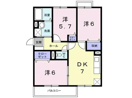 サーフサイドサンシャインS棟(3DK/1階)の間取り写真