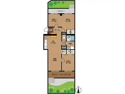 松月アイリス(2LDK/1階)の間取り写真