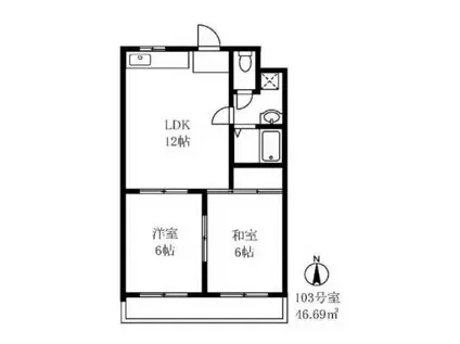 ウェルカワダ(2LDK/1階)の間取り写真