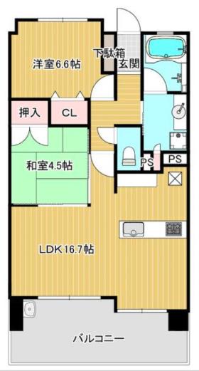 ポーラスター野中町(2LDK/4階)の間取り写真