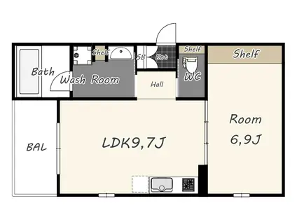 WELLNEST ROOM FORTUNA(1LDK/1階)の間取り写真