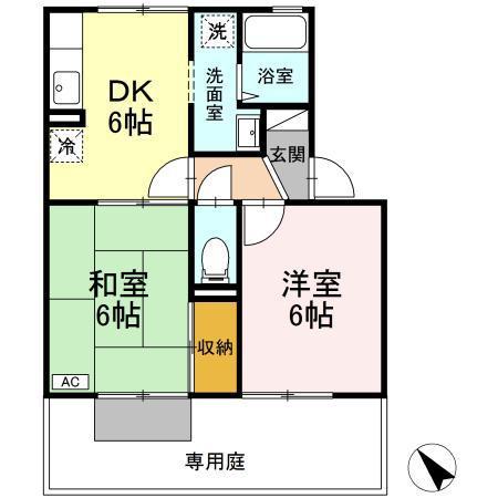 ロイヤルプラムB棟(2DK/1階)の間取り写真