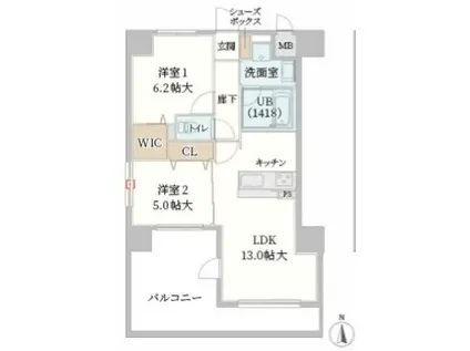 ティマ―・レジデンシィ塚口(2LDK/2階)の間取り写真