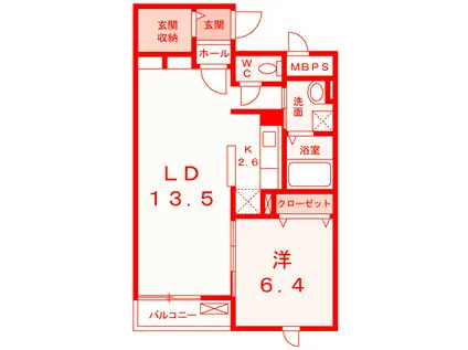 リジェール・K(1LDK/1階)の間取り写真