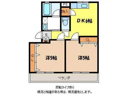 楓青山ハイツA(2DK/1階)の間取り写真