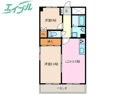 アーバンコア南浜田(2DK/2階)の間取り写真