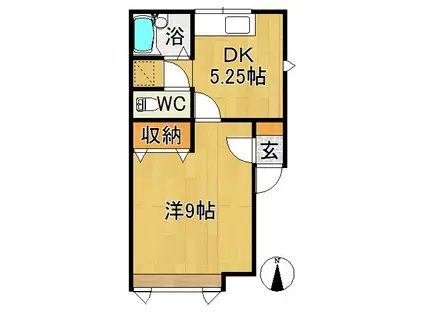 アミティたちばな(1DK/2階)の間取り写真