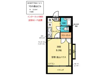 15TH富山ビル(1K/1階)の間取り写真